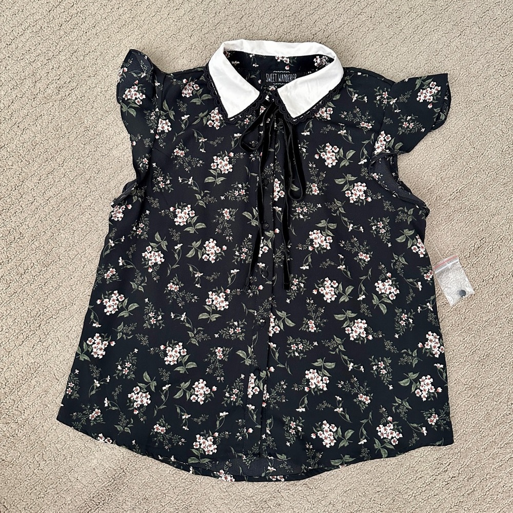 Sweet Wanderer Women’s Collar Flower Blouse